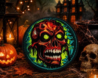 Undead Skull Patch/Iron-On Patch/Scary Halloween Horror Patches/Creepy Twisted Holiday Cheer/Sew-On Applique for Clothing Vest/Jacket Hat