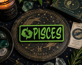 Pisces Zodiac Sign Patch Embroidered Iron-on DIY Applique Uniform Vest Jacket Backpack Clothing Bag Astrology Stars Moon Spirit Celestial