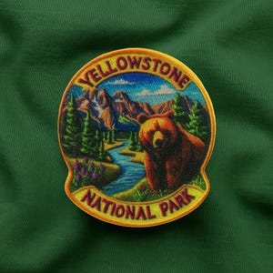 Iron-On Yellowstone Park Patch/Sew-On Applique for Jackets & Backpack/Clothing/Nature Badge/Hiking Patch/Camping Patch/Souvenir Gift/Bears