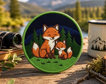 Red Fox Family Patch/Iron-On Patch/Nature Badge/Hiking & Camping/Wild Animals Fans/Sew-On Applique for Clothing Vest/Jacket Hats Backpack