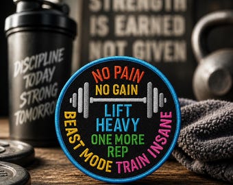 Parche motivacional para el gimnasio "Sin dolor no hay ganancia" para planchar o coser. Insignia de entrenamiento para chaquetas, mochilas y bolsas de gimnasio. Aplique "Levanta pesas".