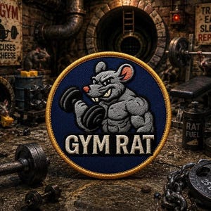 Fitness Motivation Patch Gym Rat Iron-On or Sew-On Workout Badge for Jackets, Backpacks & Gym Bags Lift Heavy Applique