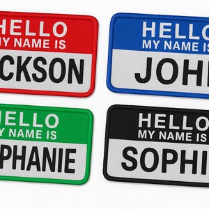 Hello My Name Is Patch Custom Embroidered Iron-On Sew-On Applique for Backpack Vest Jacket, Personalized Name Badge, Retro Name Tag