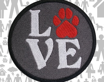 Paw Print Dog Love Patch Embroidered Iron-On Sew-On Applique for Jackets Backpacks Harness Vests - Pet Lover Gift Dog Mom Badge Puppy Rescue
