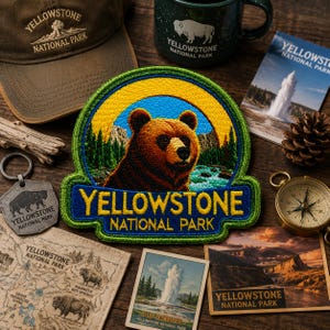 Yellowstone nationalpark märke/Resa och platser souvenir/naturmärke/vandring camping/sydd applikation för kläder, väst/jacka, mössa/ryggsäck