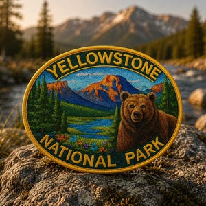 Iron-On Yellowstone Park Patch/Sew-On Applique for Jackets & Backpack/Clothing/Nature Badge/Hiking Patch/Camping Patch/Wild Animals/Souvenir