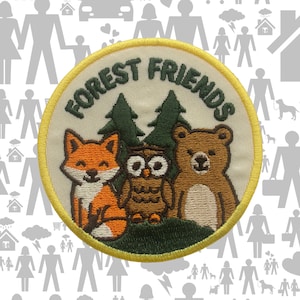 Forest Friends Patch/Merit Badge/Scout Style Iron-On Embroidered Applique for Jacket, Backpack & Camping Gear/Kids Patch/Mountain Patch