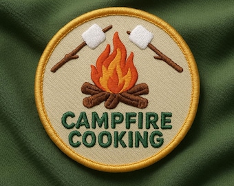 Campfire Cooking Patch/Merit Badge/Scout Style/Iron-On Patch/Sew-On Applique for Jackets, Backpacks & Camping Gear/Kids Patch