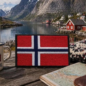 Norges flagga tygmärke/strykmärke/militära bikers/veterangåva/broderad sy-på applikation för kläder uniform väst/jacka ryggsäck utrustning