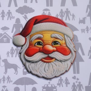 Santa Patch Iron-On Sew-On Jolly Holiday Applique for Jacket Backpack Vest Clothing, Christmas Tree Stockings, Gift Bag, Festive, North Pole