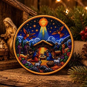 Nativity Scene Patch/Iron-On Patch/Bible Story/Christian Faith Gift/Sunday School Badge/Sew-On Applique for Clothing Vest/Jacket Hats Bags