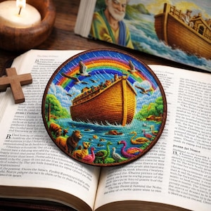 Noah's Ark Patch/Bible Story/Iron-On Patch/Kids Patches/Christian Faith/Religious Gift/Sunday School/Sew-On Applique for Jacket, Clothing