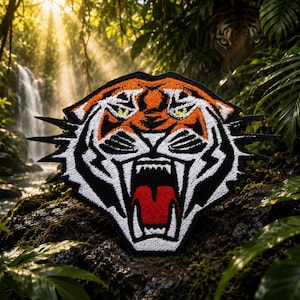 Brullende tijger patch opstrijkbare wilde dieren appliqué voor jas vest rugzak kleding cadeau, felle grote kat, jungle geest