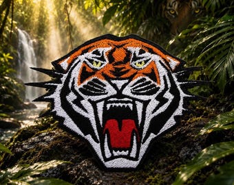 Roaring Tiger Patch Iron-On Sew-On Wild Animal Applique for Jacket Vest Backpack Clothing Gift, Fierce Big Cat, Jungle Spirit