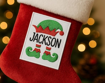 Personalized Christmas Elf Name Patch – Custom Embroidered Stocking Tag, Holiday Iron On Sew On Applique, Custom Embroidered Name Patch