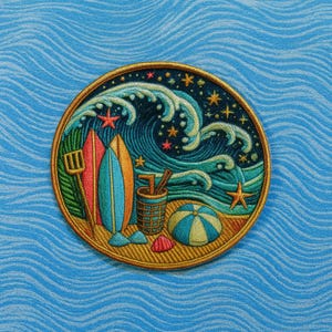 Ocean Wave Patch/Iron-On Patch/Surfing Patch/Beach Patch/Sew-On Applique for Clothes, Backpack, Tote Bag, Tropical Vibe, Beach Souvenir Gift