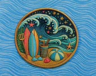 Ocean Wave Patch/Iron-On Patch/Surfing Patch/Beach Patch/Sew-On Applique for Clothes, Backpack, Tote Bag, Tropical Vibe, Beach Souvenir Gift