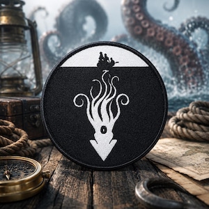 Kraken Sea Monster Logo Patch/Iron-On Patch/Paranormal Badge/Cryptid Myths & Legends/Sew-On Applique for Clothing Vest/Jacket Hats Backpack image 1