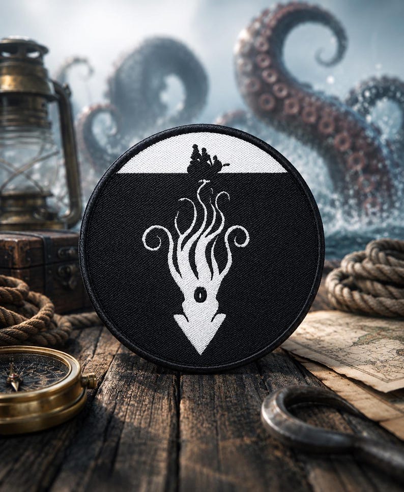 Kraken Sea Monster Logo Patch/Iron-On Patch/Paranormal Badge/Cryptid Myths & Legends/Sew-On Applique for Clothing Vest/Jacket Hats Backpack image 1