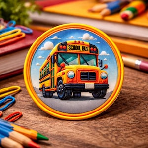 Schulbus Flicken zum Aufnähen Transport Applikation für Jacke Weste Rucksack Tasche, Fahrer Geschenk, Schul Geist, Zurück zur Schule Abzeichen