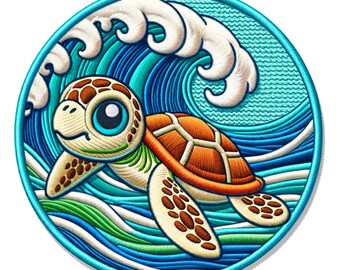 Retro Ocean Waves Sea Turtle Patch Iron-on/Sew-on DIY Applique Clothing Vest Jacket Cap, Decorative patches, Beach Souvenir Badge, Vacation