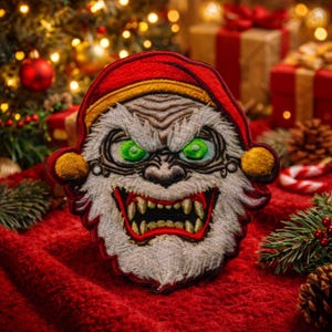 Zombie Santa Patch Iron-On Sew-On Scary Christmas Horror Applique for Jacket Backpack Vest Gift, Creepy Holiday Decor, Twisted Holiday Cheer