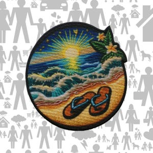 Ocean Wave Patch Iron-on Beach Flip Flop Badge Applique for Clothes, Backpacks, Tote Bags, Tropical Vibes, Travel Souvenir, Vacation Gift