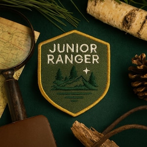 Junior Ranger Patch/Merit Badge/Scout Style/Iron-On Patch/Sew-On Applique for Jacket, Backpack & Camping Gear/Kids Patch/Mountain Patch