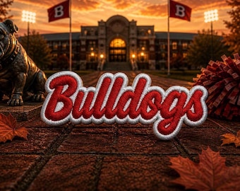 Bulldogs Text Applique Iron On Patch Various Sizes Team Name Customizable Colors/Sew-On School Text Patches/School Mascot Colors