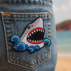 Great White Shark Patch Embroidered Iron-On Sew-On Marine Animal Applique for Jackets Backpacks Vest Hat Bag – Scuba Diver Gift Beachwear