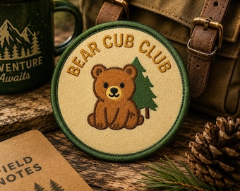 Bear Cub Club Patch/Iron-On Patch/Merit Badge Scout Style/Nature Badge/Hiking Camping/Sew-On Applique for Clothing Vest/Jacket Hat Backpack