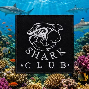Shark Club Patch Iron-On Sew-On Marine Animal Applique for Clothing Vest/Jacket Hats Backpacks Bag – Scuba Diver Gift Beachwear Ocean