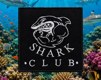 Shark Club Patch/Strijkpatch/Zeedier/Cadeau voor duikers/Surfer/Opnaaiapplicatie voor kleding, vest/jas, hoed, rugzak, tas