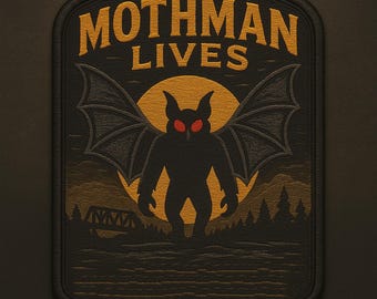 Iron-On Mothman Lives Patch/Paranormal Badge/Sew-On Applique for Backpacks & Jackets/Clothing/Cryptid Badge/Forest/Nature/Myths n Legends