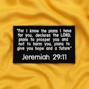 Toppa con Geremia 29:11/Toppa con versetto della Bibbia/Toppa termoadesiva/Applicazione ricamata da cucire per giacche, zaini, regali cristiani/Fede/Toppe per motociclisti