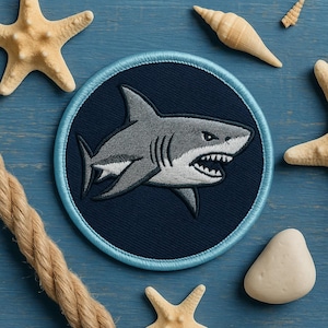Iron-On Great White Shark Patch, Embroidered Sew-On Marine Animal Applique for Jackets, Backpacks Vest Hat Bag – Scuba Diver Gift, Beachwear