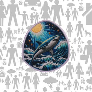 Shark Patch Embroidered Iron-On Sew-On Marine Animal Applique for Jackets Backpacks Vest Hat Bag – Scuba Diver Gift Beachwear Travel Badge