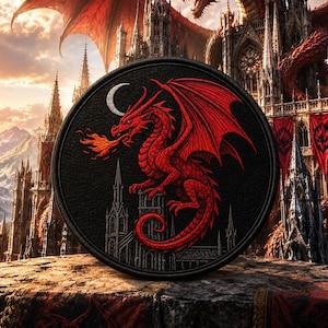 Fire-Breathing Dragon Patch/Iron-On Patch/Fantasy Patch/Sew-On Applique for Jackets, Backpacks/Medieval/Mythical Creature Gift/Legends/Myths