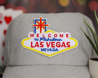 Willkommen in Las Vegas Aufnäher/Sew-On Applikation für Jacken & Rucksäcke/Kleidung/Souvenir Geschenk/Leuchtreklame/Casino/Glücksspiel
