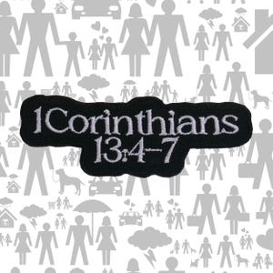 1 Corinthian 13:4-7 Patch Embroidered Iron-On Sew-On Bible Verse Applique for Jacket Vests or Bags – Christian Gift, Jesus, Faith, Scripture