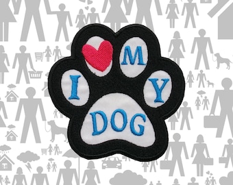 I Love My Dog Patch Embroidered Iron-On Sew-On Dog Paw Applique for Jackets Backpacks Harness Vests, Pet Lover Dog Mom Clothing Accessory