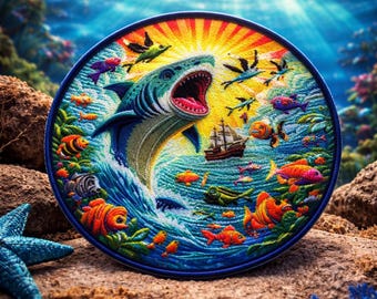 Haaienpatch opstrijkbare zeedieren appliqué voor jassen rugzakken vest hoedentas – Scubaduiker cadeau Strandkleding Reisbadge