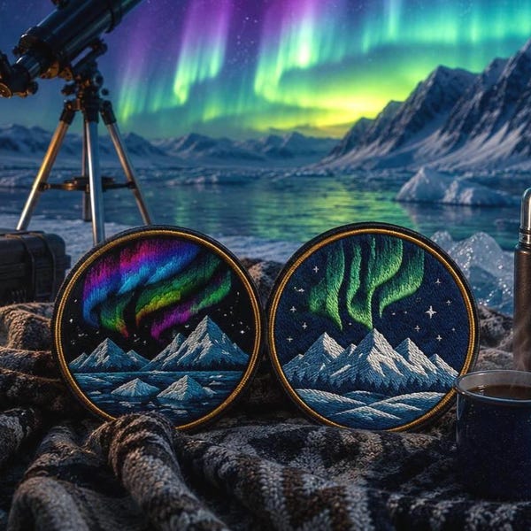 Northern Lights Glacier Patch/Iron-On Patch/Nature Badge/Outdoor Adventure Souvenir/Sew-On Applique for Clothing Vest/Jacket Hats Backpack