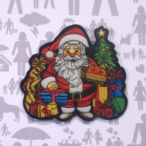 Santa Patch Iron-On Sew-On Jolly Holiday Applique for Jacket Backpack Vest Clothing, Christmas Tree Stockings, Gift Bag, Festive, North Pole