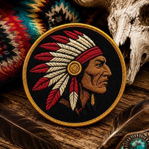 Apache Patch/Warrior Patch/Iron-On Patch/Native American Patch/Sew-On Applique for Backpacks, Hats/Tribal Symbol/Great Plains/DIY/Badge/Logo image 1