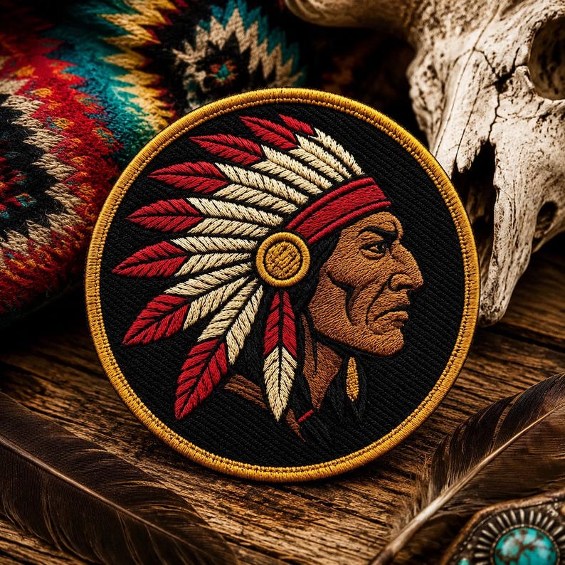 Apache Patch/Warrior Patch/Iron-On Patch/Native American Patch/Sew-On Applique for Backpacks, Hats/Tribal Symbol/Great Plains/DIY/Badge/Logo image 1