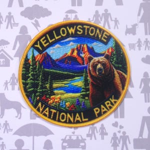 Iron-On Yellowstone Park Patch/Sew-On Applique for Jackets & Backpack/Clothing/Nature Badge/Hiking Patch/Camping Patch/Wild Animals/Souvenir