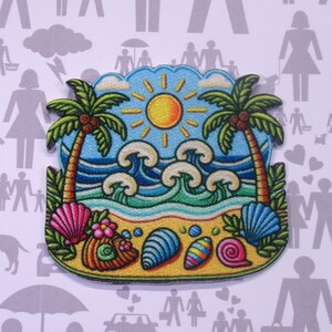 Ocean Wave Patch Iron-On Sew-On Coastal Surf Beach Badge Applique for Tote Bags Clothing Backpacks, Tropical Vibes, Travel Souvenir Vacation