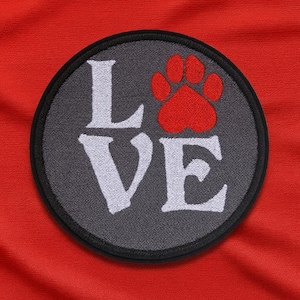 Paw Print Dog Love Patch/Iron-On Patch/Sew-On Applique for Jackets, Backpacks, Harness - Pet Lover Gift/Dog Mom/Puppy Rescue