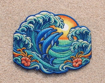 Dolphin Patch Iron-On Sew-On Marine Animal Applique for Jackets Backpacks Vest Hat Bag – Scuba Diver Gift Beachwear Travel Badge Beach